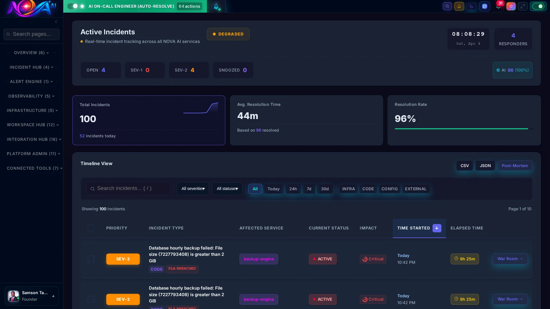 Incident timeline with real-time events