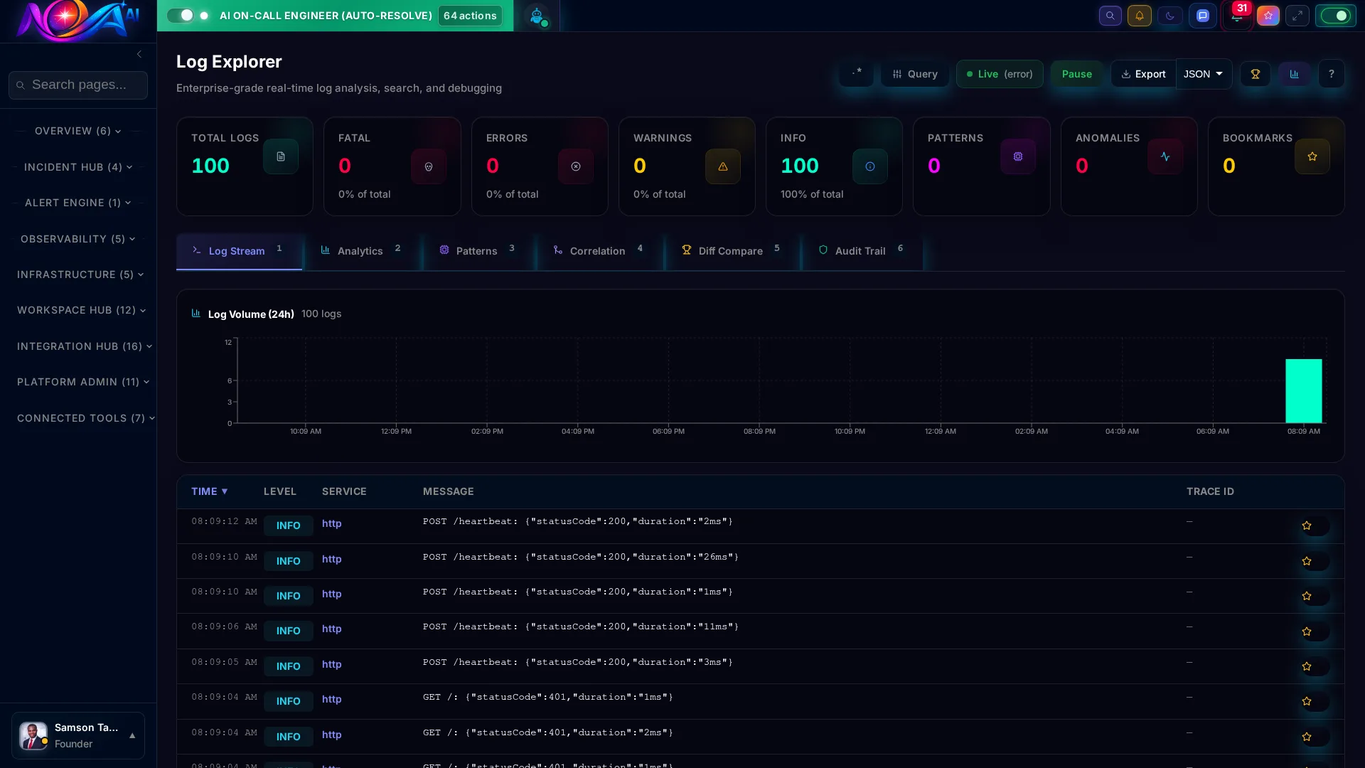 Log search and filter interface