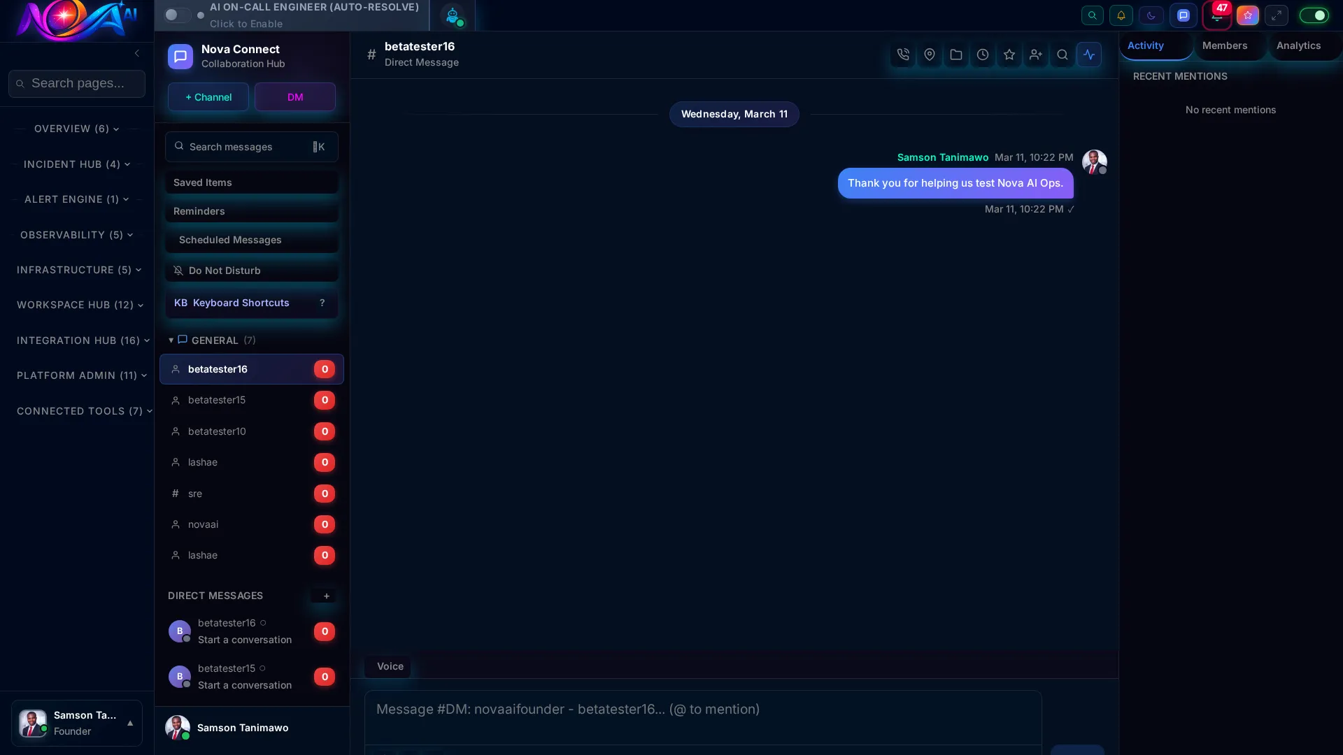 Nova Connect messaging